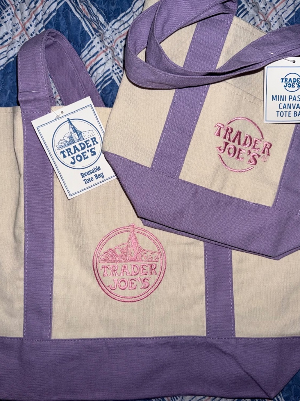 Trader Joe’s Purple Lavender Pastel Large & Mini Canvas Tote